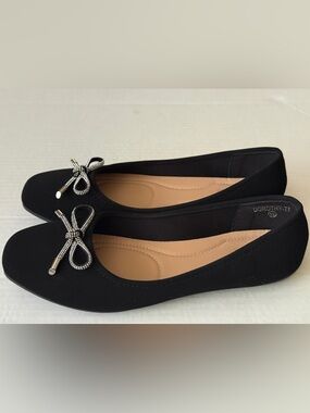 TOP MODA Comfort Black Ballet Flats Cushioned Slip On Casual Shoes Women's Sz 10